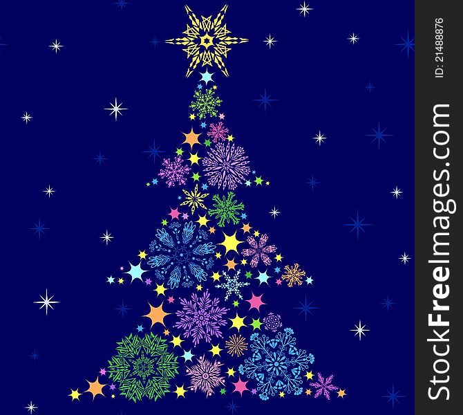 Abstract seamless colorful Christmas tree on blue background