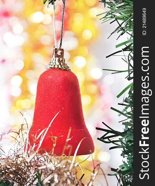 Red bell as a decoration on Christmas tree