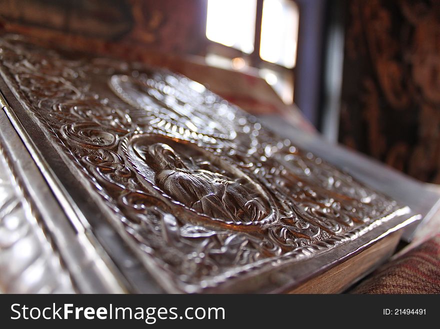 Holy book (bible) lined with silver icon