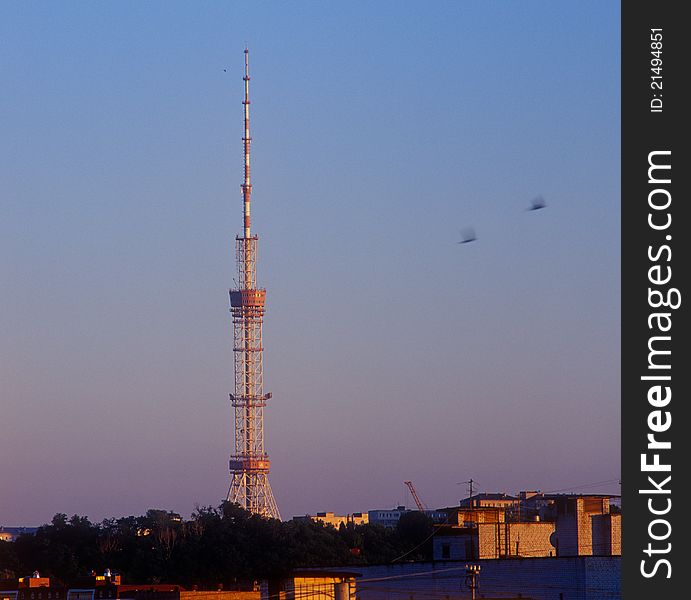 Telecommunications tower at sunset. Kyiv, Ukraine. Telecommunications tower at sunset. Kyiv, Ukraine