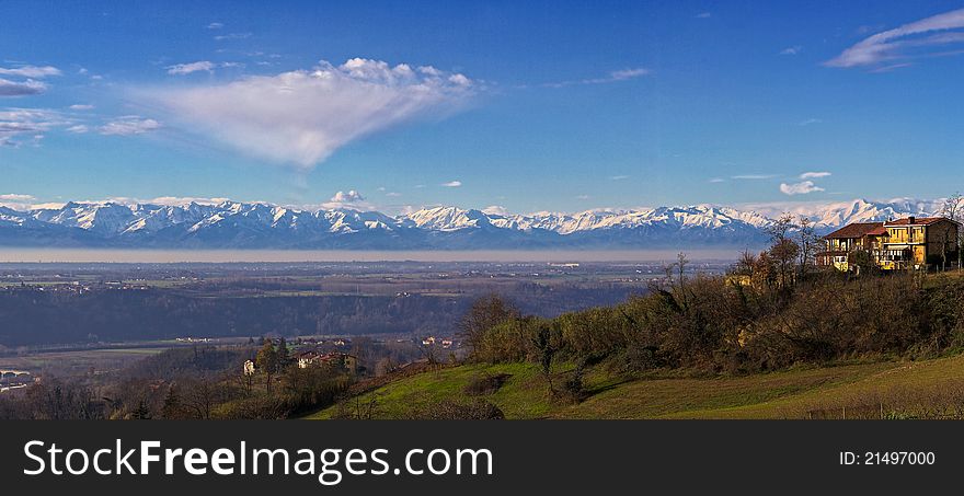 View on hills of Langhe in Piedmont.