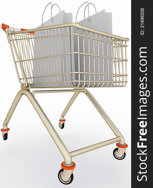 Shopping cart with paper bags