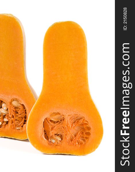 Halves of butternut squash on white background. Halves of butternut squash on white background