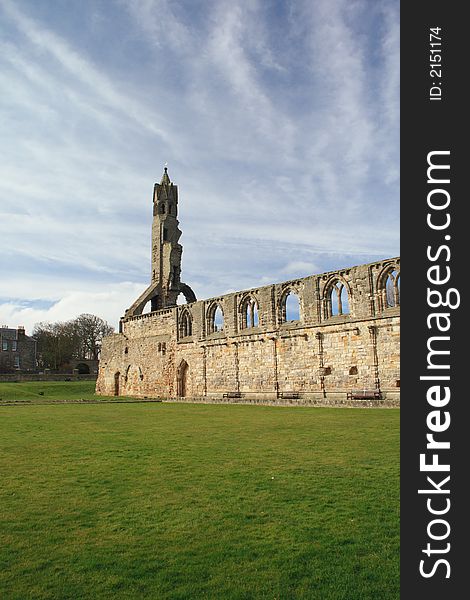 The ruins of the cathederal at St Andrews showing one end of the towers. The ruins of the cathederal at St Andrews showing one end of the towers