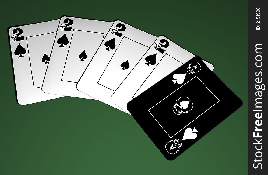 Skull poker cards on the green background