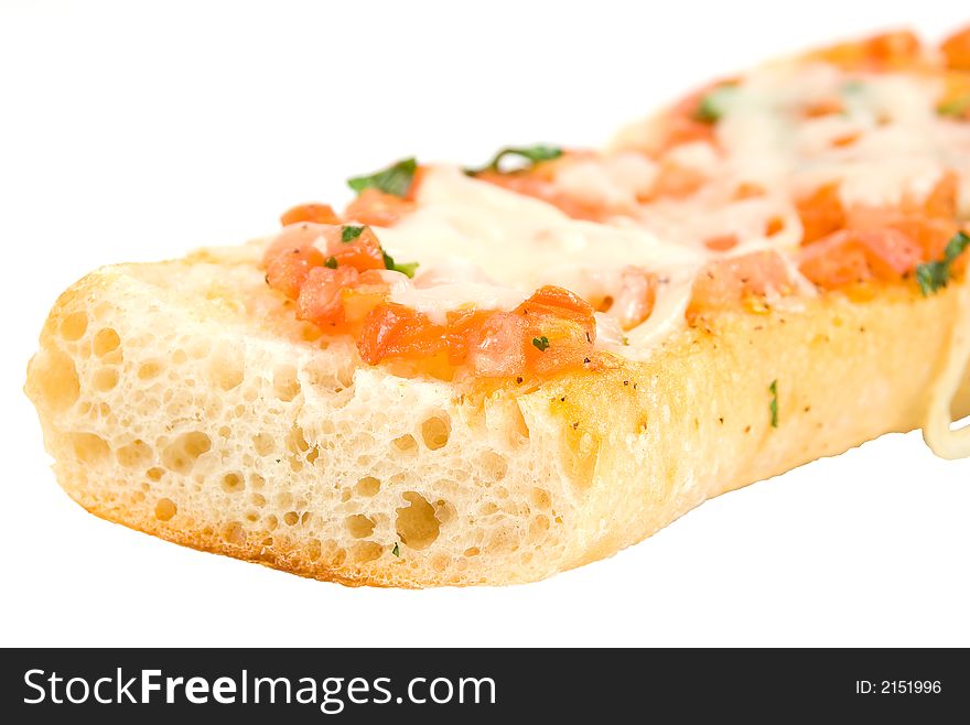 Close-up of a tasty bruschetta isolated on a white background