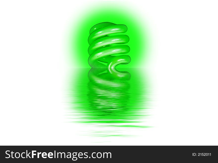 Fluorescent light bulb reflecting on the water isolated on a white background