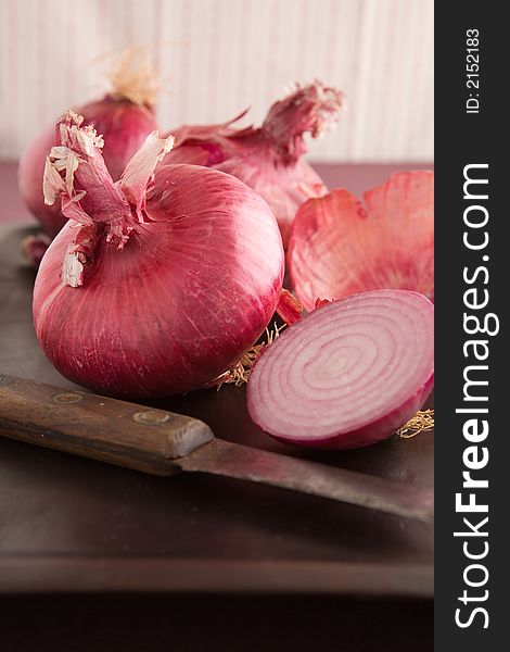 Arrangement of Red Onions some cut in half