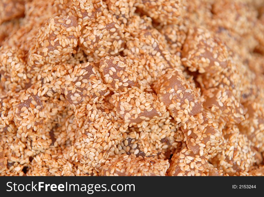 Small sesame biscuits sell in the market