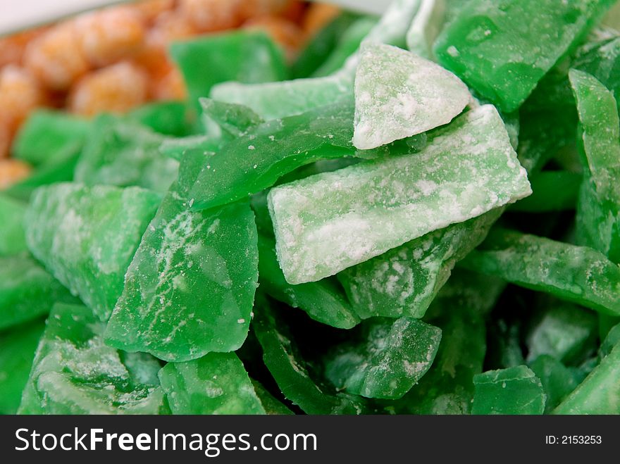 Small green melon sweets sell in the market