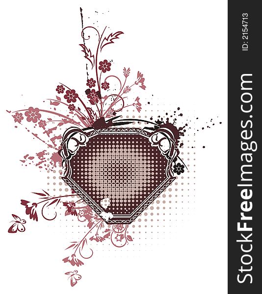 Abstract floral frame with grunge and halftone effects, designed in rose, brown and black colors. Abstract floral frame with grunge and halftone effects, designed in rose, brown and black colors.