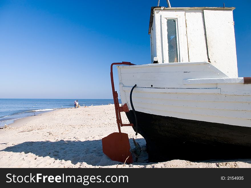 A white fishing boat standing on the sand of a beach. Clear sky and horizon, nobody in the photo. The Baltic Sea.

<a href='http://www.dreamstime.com/baltic-sea-scenics.-seaside-towns-and-villages-as-well.-rcollection3976-resi208938' STYLE='font-size:13px; text-decoration: blink; color:#FF0000'><b>MORE BALTIC PHOTOS »</b></a>. A white fishing boat standing on the sand of a beach. Clear sky and horizon, nobody in the photo. The Baltic Sea.

<a href='http://www.dreamstime.com/baltic-sea-scenics.-seaside-towns-and-villages-as-well.-rcollection3976-resi208938' STYLE='font-size:13px; text-decoration: blink; color:#FF0000'><b>MORE BALTIC PHOTOS »</b></a>