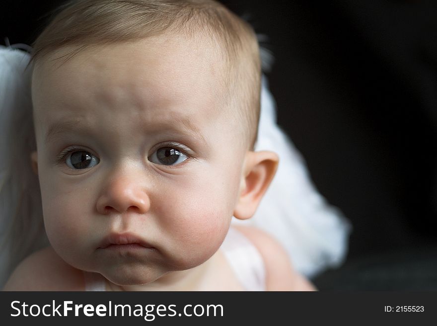 Image of baby wearing angel wings. Image of baby wearing angel wings