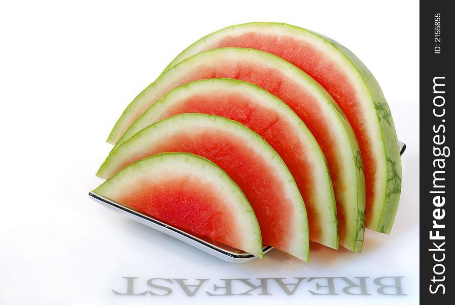 Fresh watermelon seedless slices isolated on white. Fresh watermelon seedless slices isolated on white