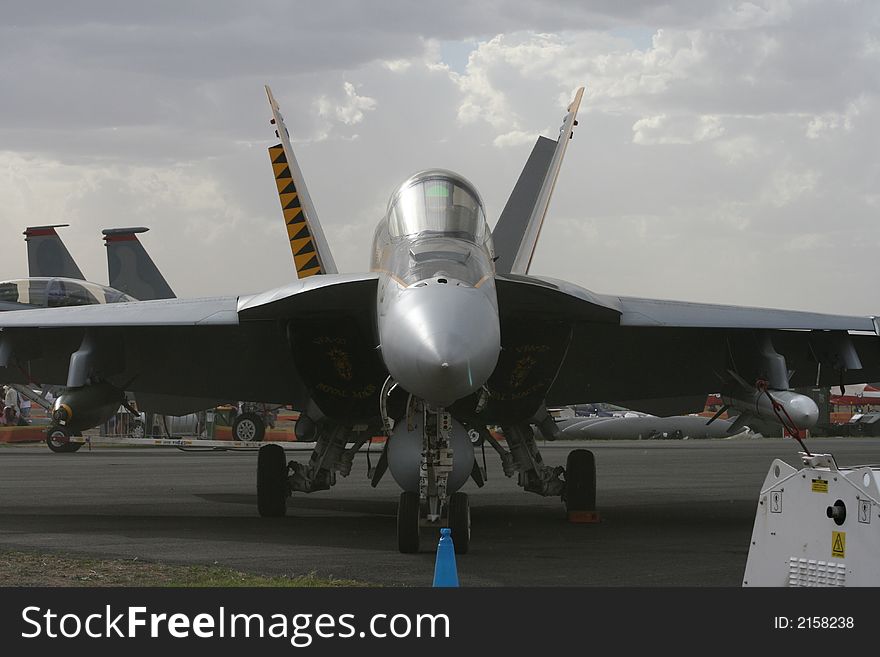 Head on view of the F-18 Hornet. Head on view of the F-18 Hornet