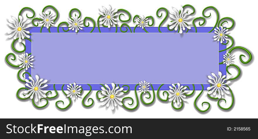 An isolated rectangle and square shaped logo, label, sticker or decorative template element in blue colors and daisies flower designs around the border edge. Ideal for web page logos and print projects. An isolated rectangle and square shaped logo, label, sticker or decorative template element in blue colors and daisies flower designs around the border edge. Ideal for web page logos and print projects.