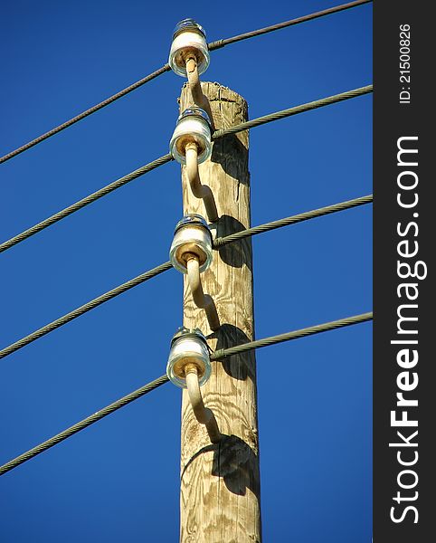 Details of a wooden electricity pole in Spain