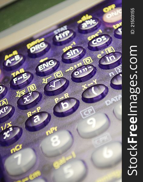 Scientific calculator buttons close up