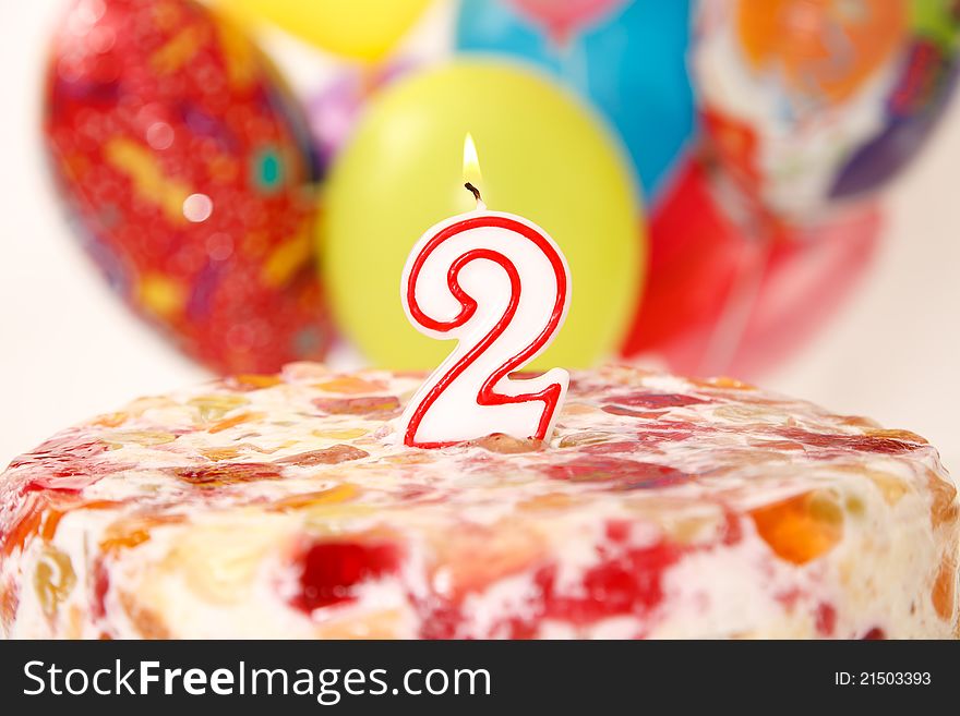 Birthday Candle With Flame And Balloon Background