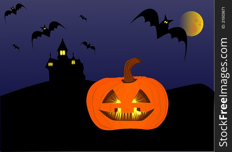 Halloween background with spooky pumpkin