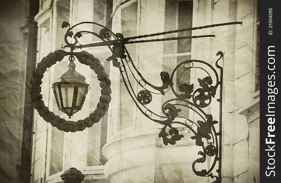 Vintage photo with street lanterns