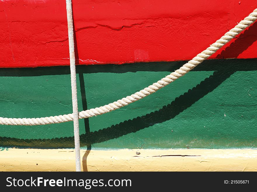 Colors on old wooden boat and rope. Colors on old wooden boat and rope