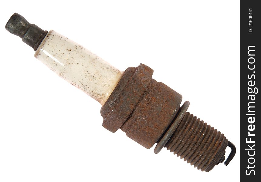 Old  rusty spark plug, isolated on a white background. Old  rusty spark plug, isolated on a white background.