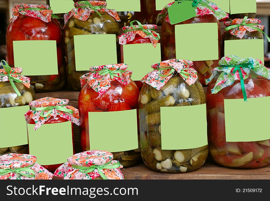 Canned vegetables harvested in the banks horizontally. Canned vegetables harvested in the banks horizontally