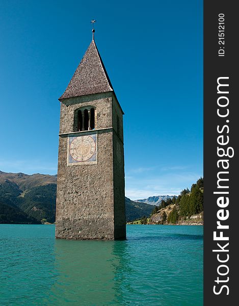 The submerged bell tower - Resia lake (South Tyrol). The submerged bell tower - Resia lake (South Tyrol)