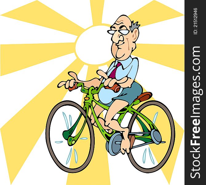 An elderly man wearing shorts goes to bike. An elderly man wearing shorts goes to bike