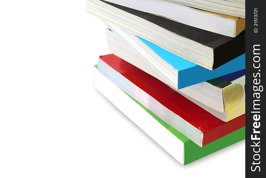 Stack of books, on a white background.