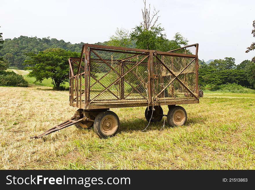 Hay wagon with fresh cut hay or straw