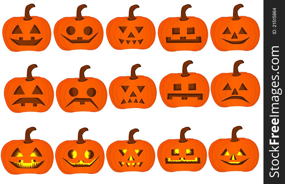 Set of halloween spooky pumpkins
