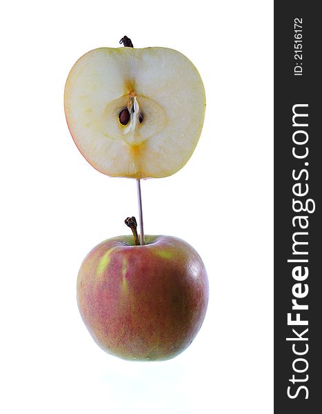 Apple and apple segment can be used for drawing of your text, isolated on a white background