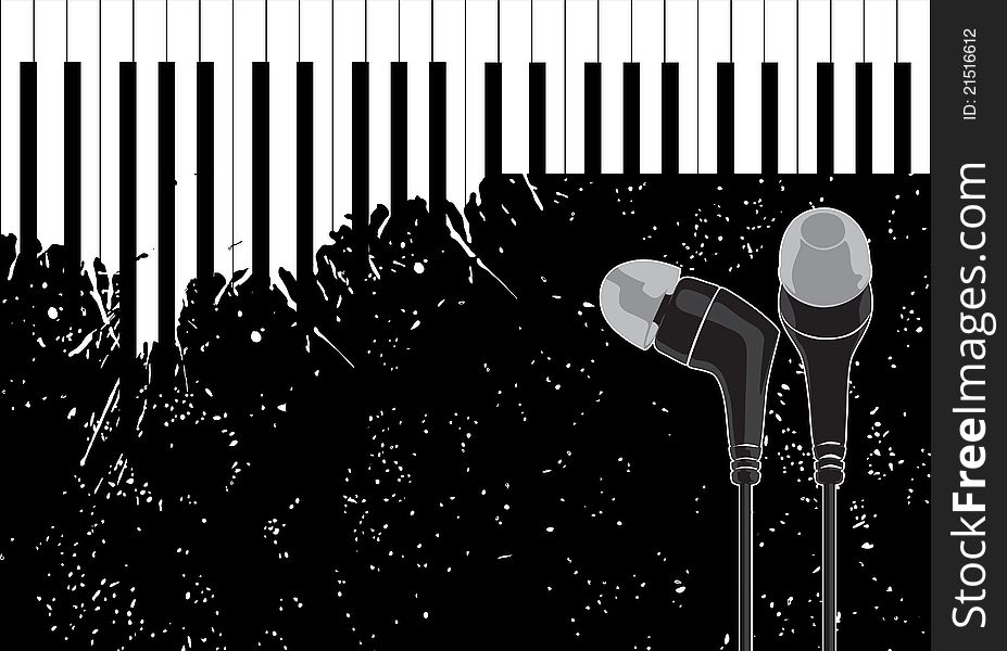 Vector music illustration (headphones and piano keys). Vector music illustration (headphones and piano keys)