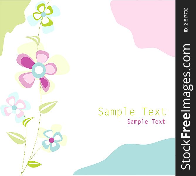 Cute baby color floral card, greeting card on the white background.