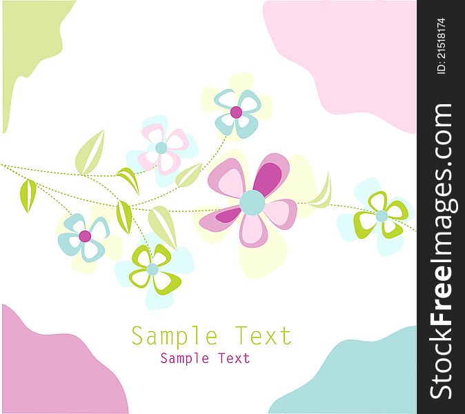 Cute baby color floral card, greeting card on the white background