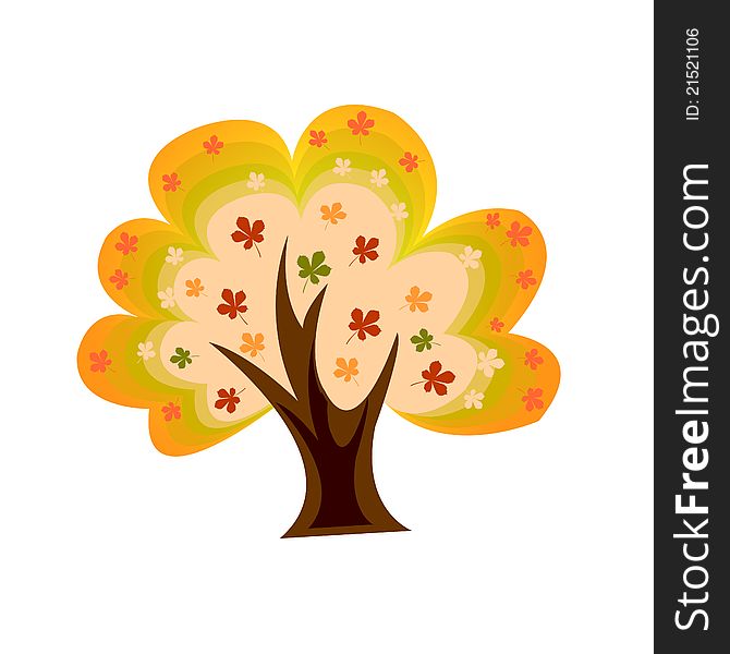 Cartoon autumn chestnut tree. Vector illustration