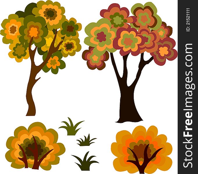 Collection of autumn forest elements. Vector illustration.