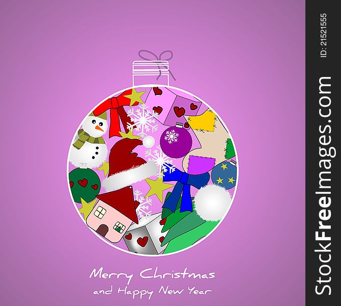 Original Christmas background with decorations and hanging ball