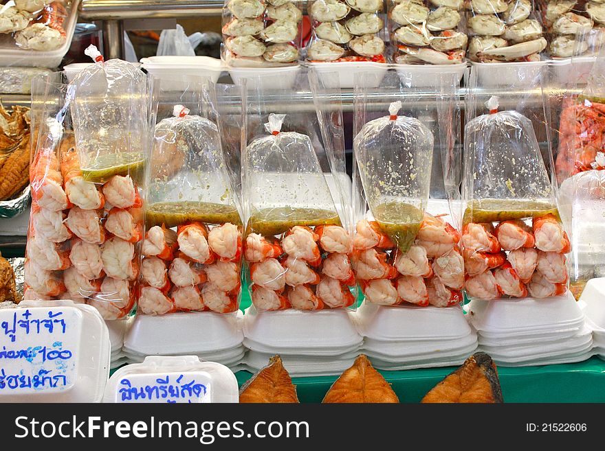 Cooked shrimp to be sold at Thai market. Cooked shrimp to be sold at Thai market