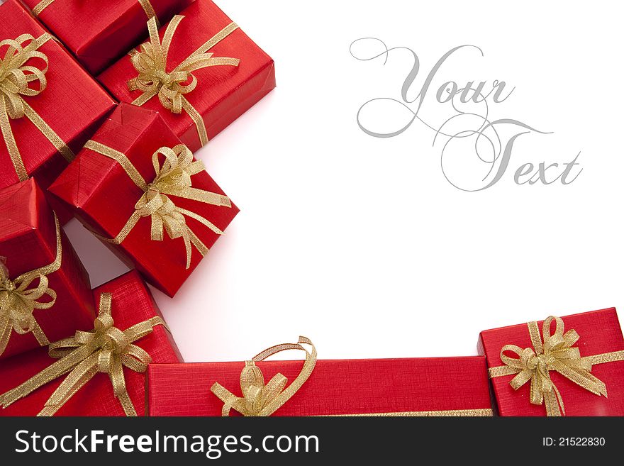 Red Gift Box Over White Background