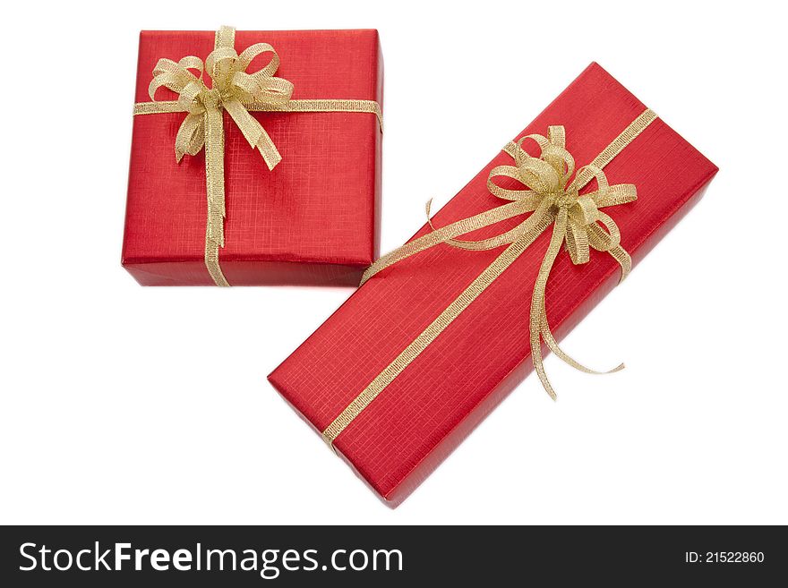 Red gift box over white background
