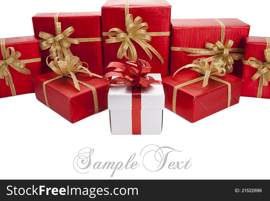 Red gift box over white background