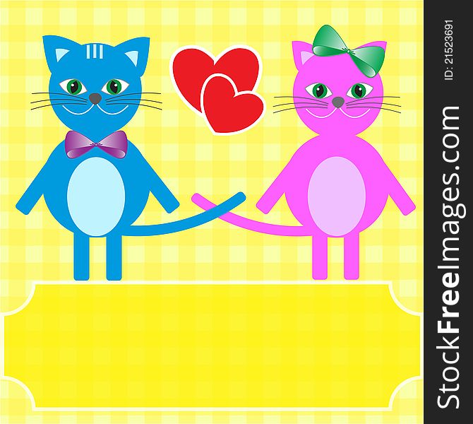 Love cats. Greeting vector card.