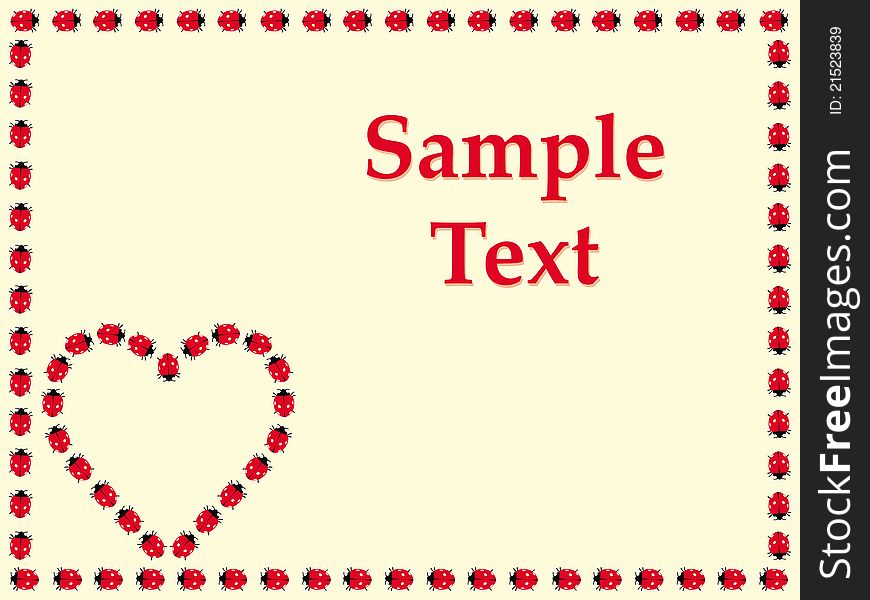 This image represents a cute card with ladybirds in a heart shape. This image represents a cute card with ladybirds in a heart shape