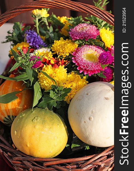 Colorful decorative flower and pumpkin basket. Colorful decorative flower and pumpkin basket.