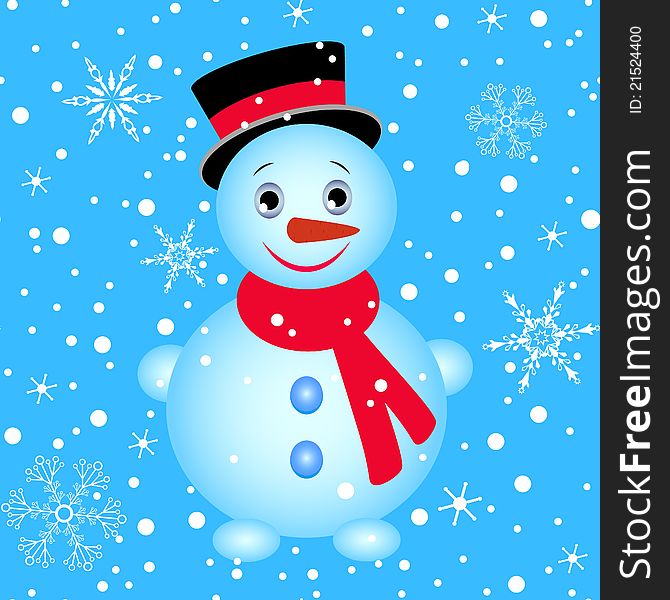 Seamless winter pattern with snowman snd snowflakes