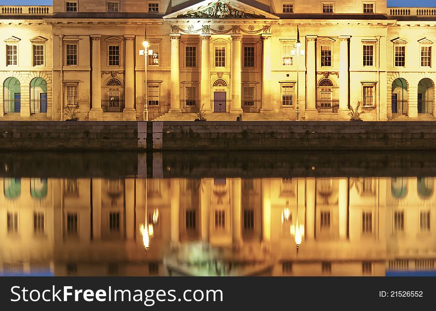 Reflection of the Neoclassical (Custom house) architecture in the water. Reflection of the Neoclassical (Custom house) architecture in the water