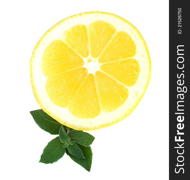 Lemon and mint on a white background
